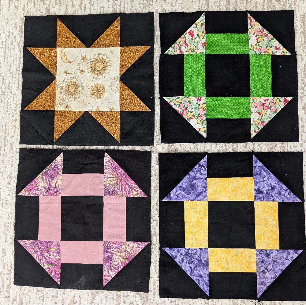 Hand Crafted Black and Multicolor Quilt Squares